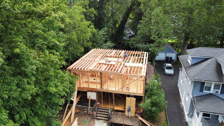 Aerial view of a second-floor addition
